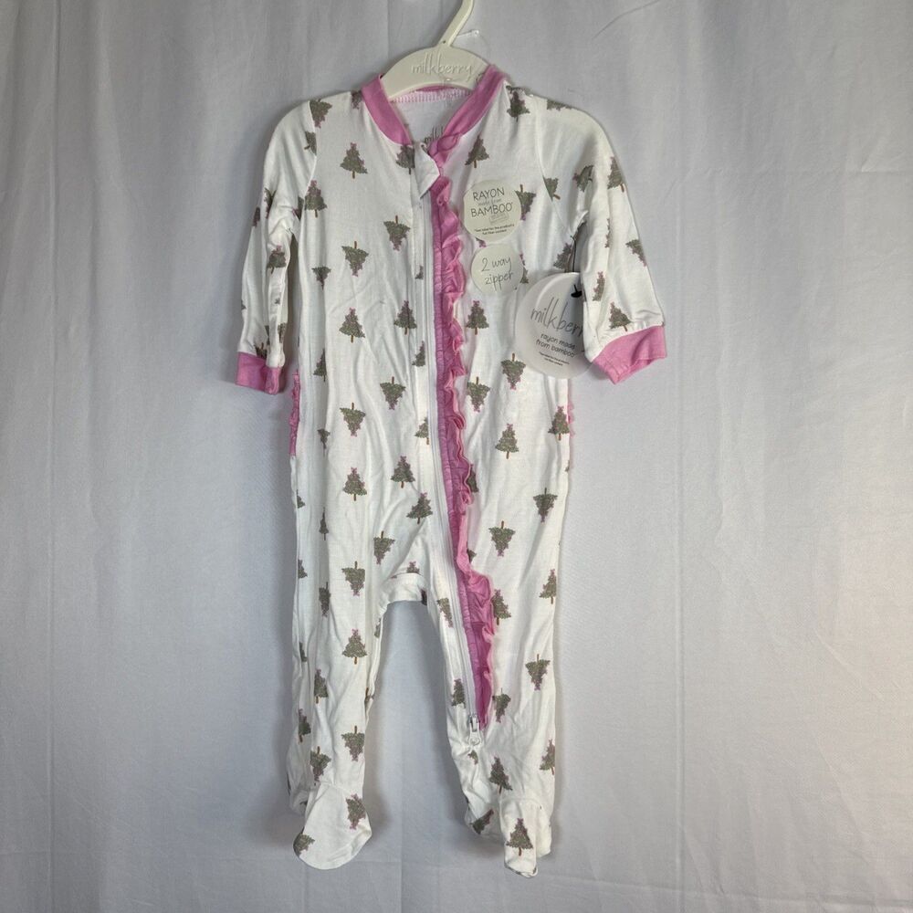 Milkberry 0-3 Month Baby Sleeper Christmas Trees With Pink Ruffle NWT